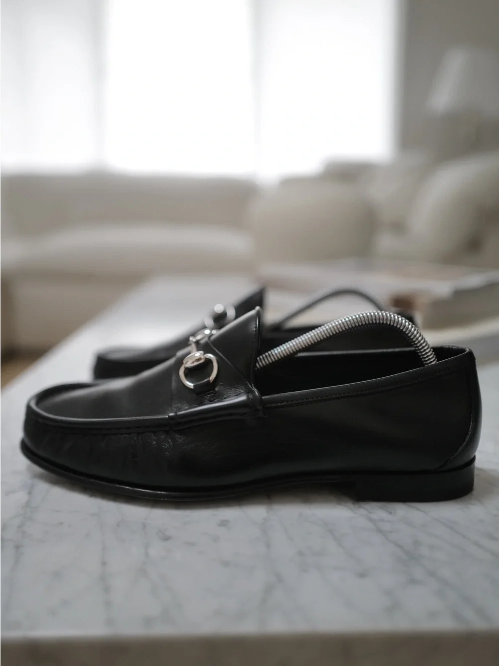 Classic Men's Black Leather Bit Loafers silver hardware 9